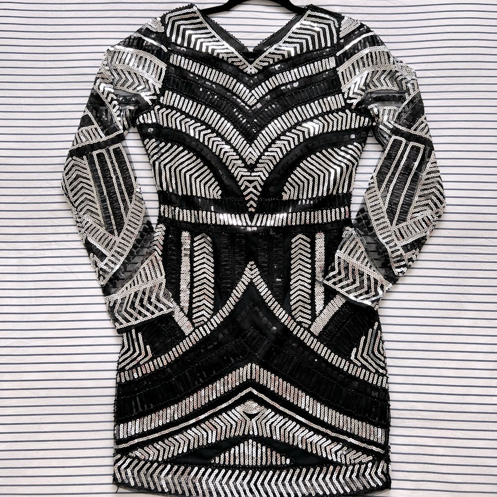 Long-Sleeve Sequin Mini Dress